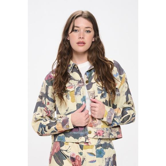 SM Wardrobe Botanical Print Button Down Denim Jacket - Picture 1 of 6